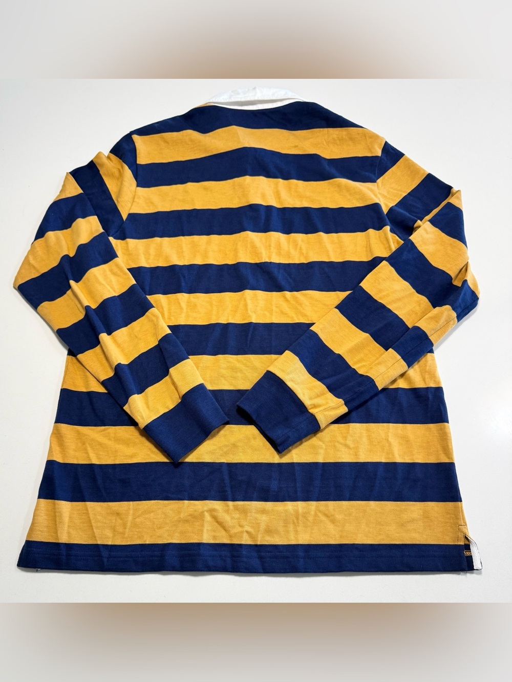 Criquet Shirt Men Yellow Blue Rugby Striped Polo Long Sleeve Size Medium Classic - Picture 2 of 8